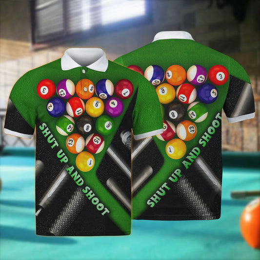 Billard Polo Shirt Shut Up And Shoot Billard Boys Polo Shirts Black Green