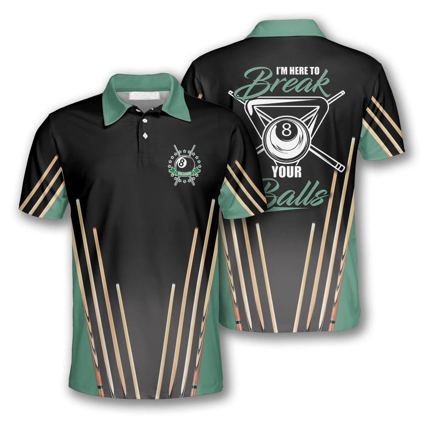 Billard Polo Shirt I’m Here To Break Your Balls Boys Polo Shirts Black Green