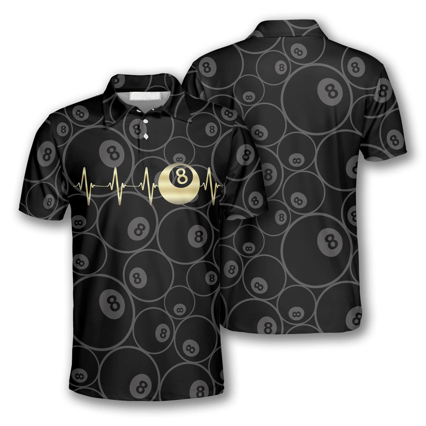 Billard Polo Shirt Billiards Pool Heartbeat Pattern Boys Polo Shirts Black