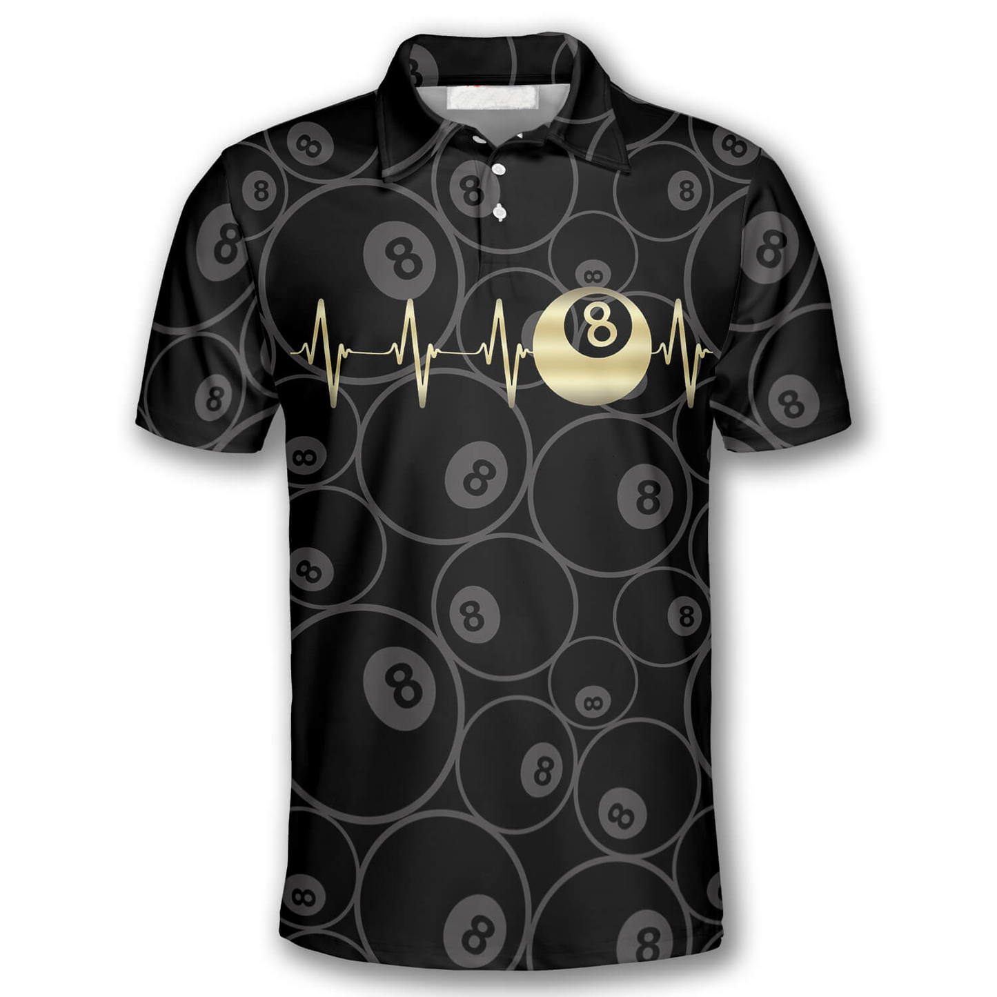 Billard Polo Shirt Billiards Pool Heartbeat Pattern Boys Polo Shirts Black