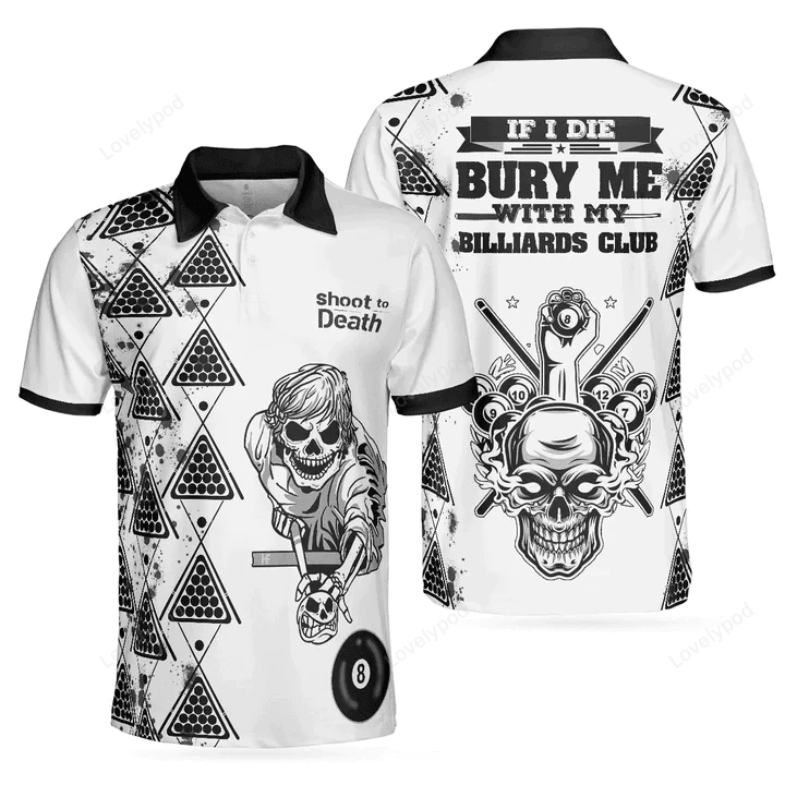 Billard Polo Shirt To Death Burry Me With Billiards Club Boys Polo Shirts Black White