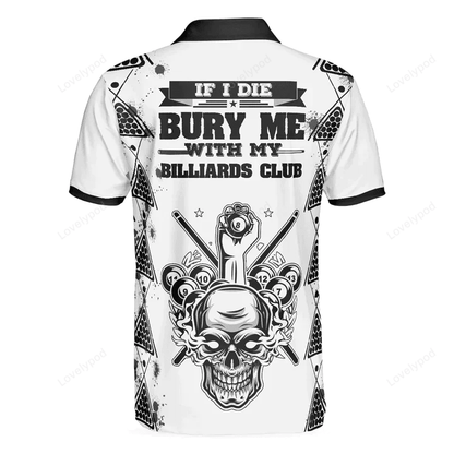 Billard Polo Shirt To Death Burry Me With Billiards Club Boys Polo Shirts Black White