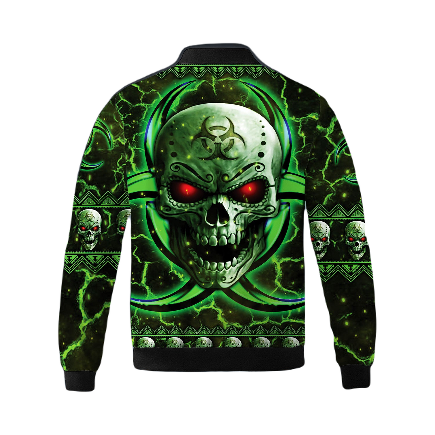 Skull Bomber Jacket Biohazard Symbol Skull Graphic Bomber Green Unisex