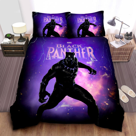 Black Panther Bedding Set MV Black Panther Fighting Pose Duvet Covers Black Purple Unique Gift