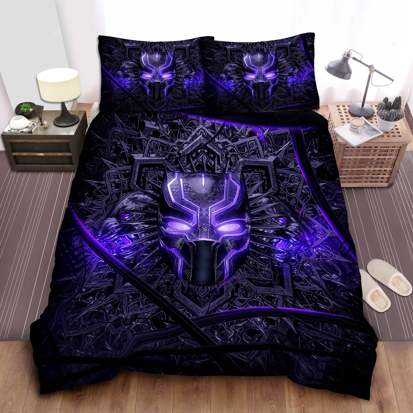 Black Panther Bedding Set MV Black Panther Mask Tribal Pattern Duvet Covers Black Blue Unique Gift