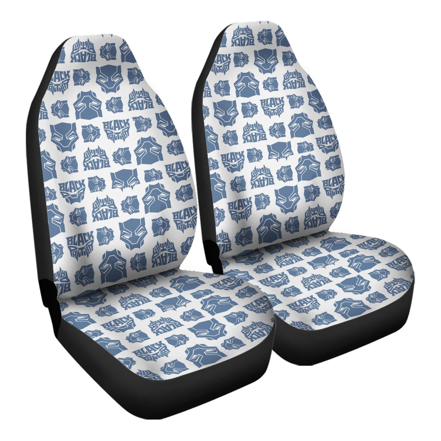 Black Panther Car Seat Covers Black Panther Name And Helmet Pattern Seat Covers White Blue