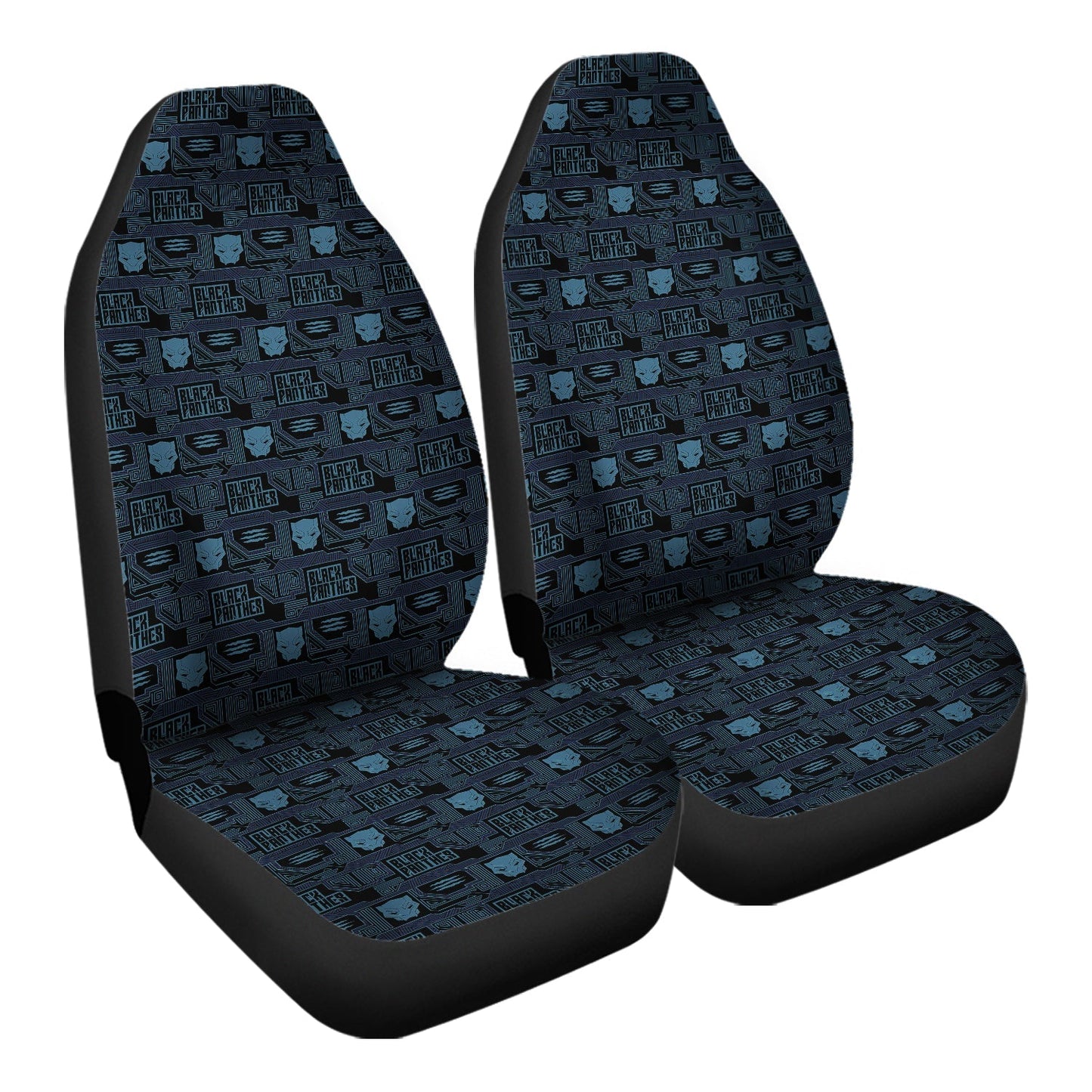 Black Panther Car Seat Covers Black Panther Name And Head Pattern Seat Covers Black Blue