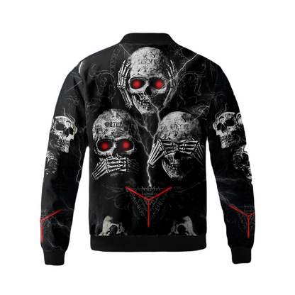 Skull Bomber Jacket Rose Dont Hear Dont Speak Dont See Skull Bomber Black Unisex