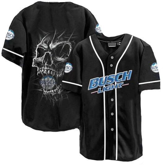 Busch Light Baseball Jersey Busch Light Scary Skull Jersey Shirt Black Unisex