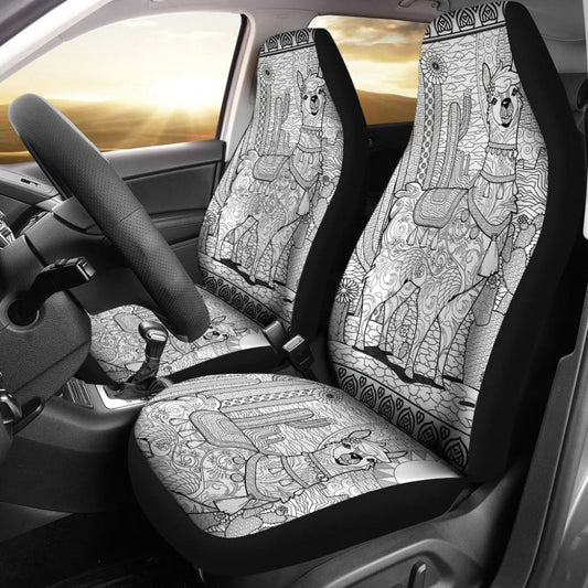 Llama Car Seat Covers Llama And Cactus Under Sunshine Seat Covers White