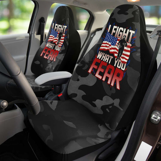 Firefighter Car Seat Covers I Fight What You Fear Camo Pattern Seat Covers Black Gray