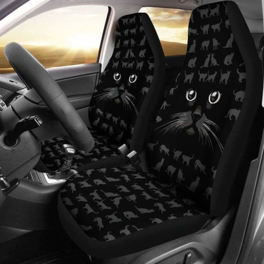 Cat Car Seat Covers Cat Face And Poses Pattern Seat Covers Black