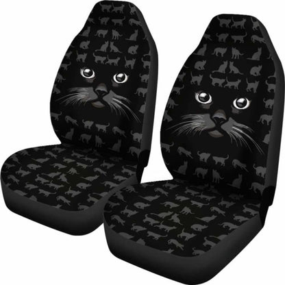 Cat Car Seat Covers Cat Face And Poses Pattern Seat Covers Black