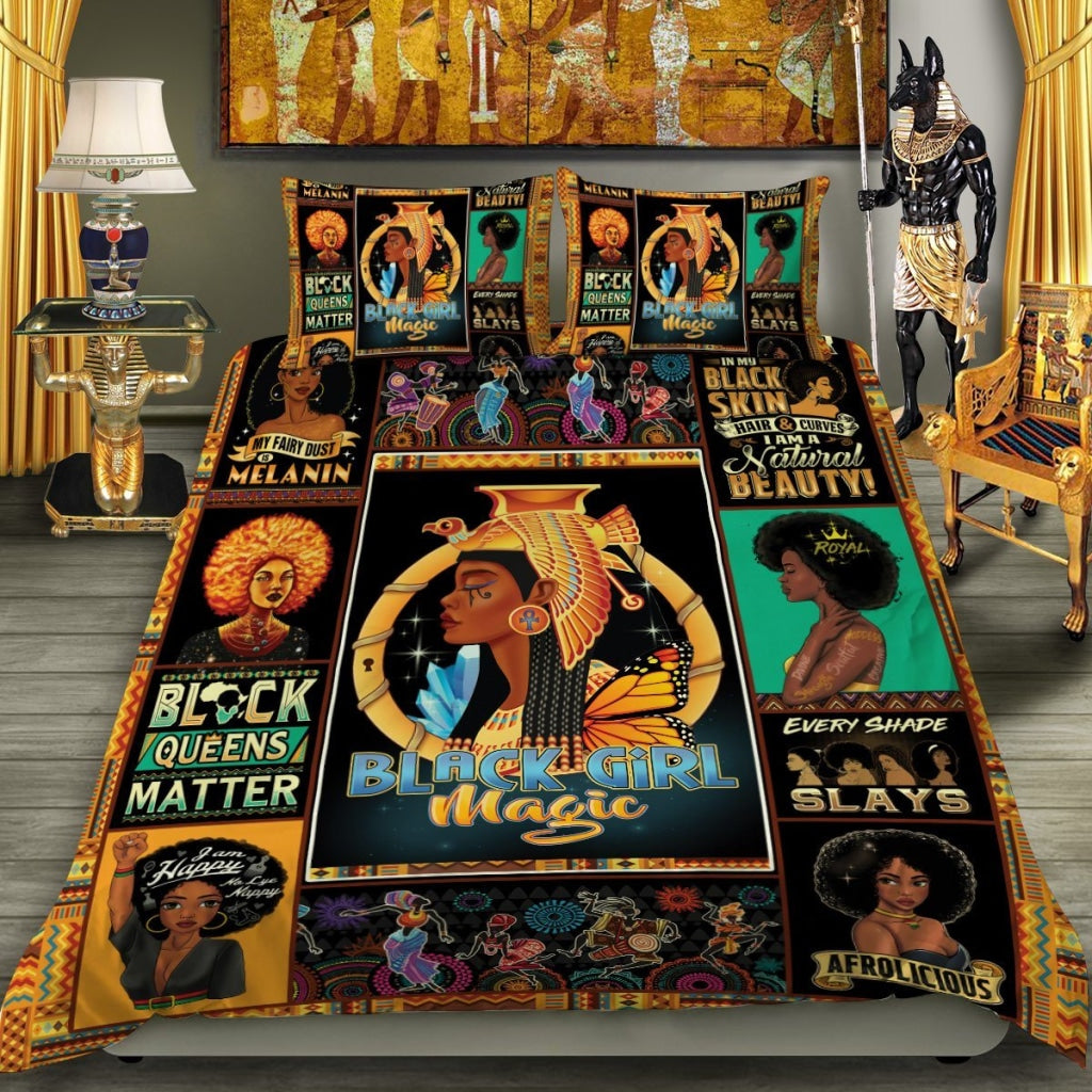 Africa Americans Bedding Set Black Girl Magic Pattern Duvet Covers Black Brown Unique Gift