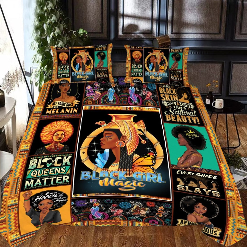 Africa Americans Bedding Set Black Girl Magic Pattern Duvet Covers Black Brown Unique Gift