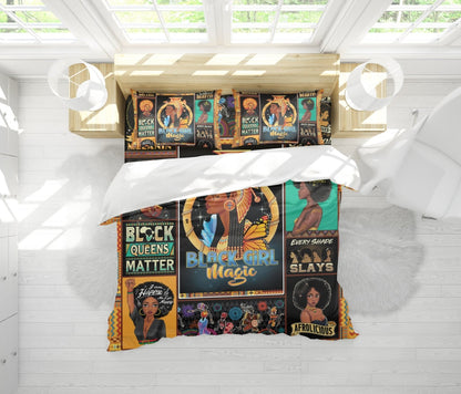 Africa Americans Bedding Set Black Girl Magic Pattern Duvet Covers Black Brown Unique Gift