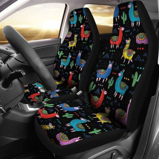 Llama Car Seat Covers Cactus With Colorful Llama Seat Covers Black