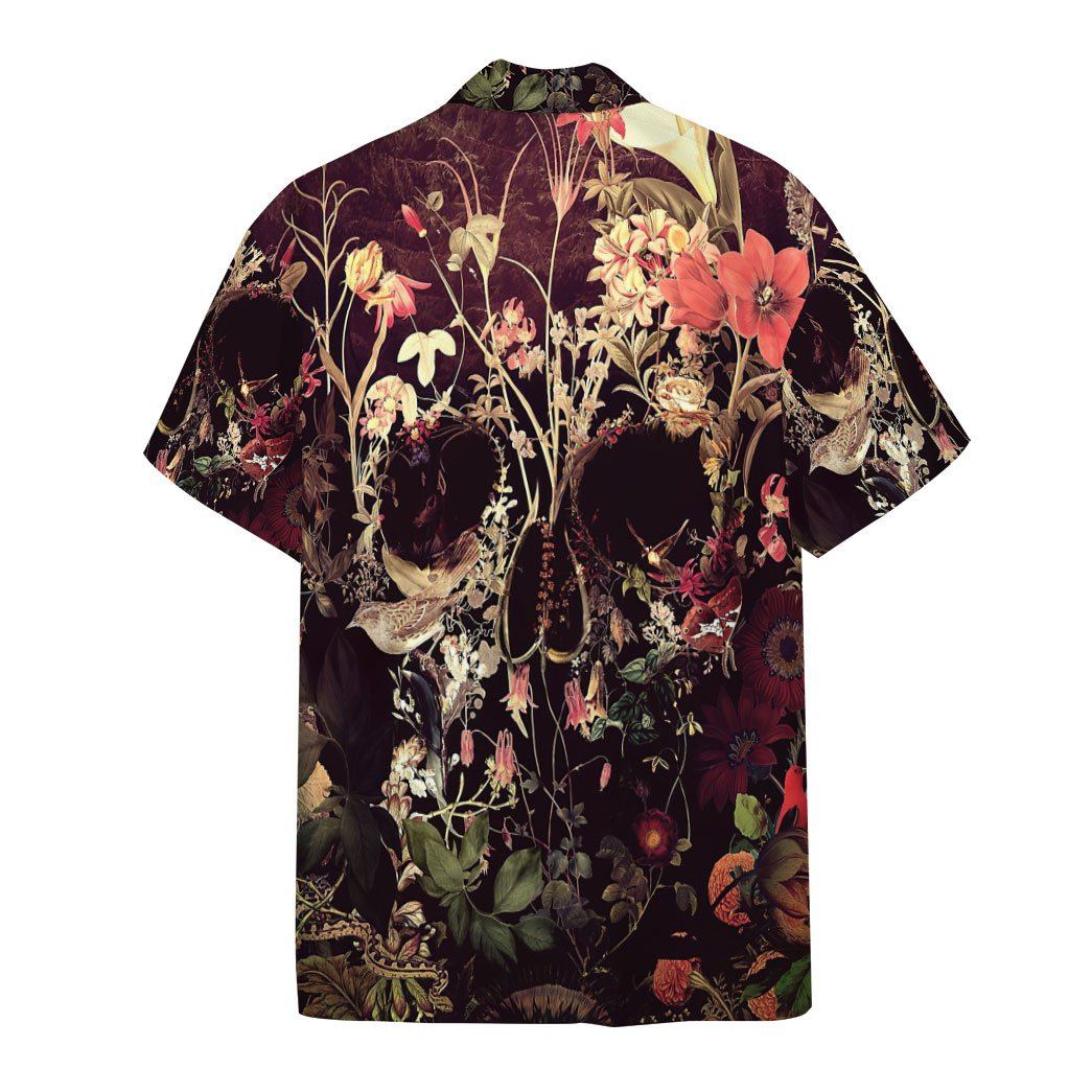 Skull Hawaii Shirt Blooming Flower Skull Graphic Hawaiian Shirt Brown Unisex
