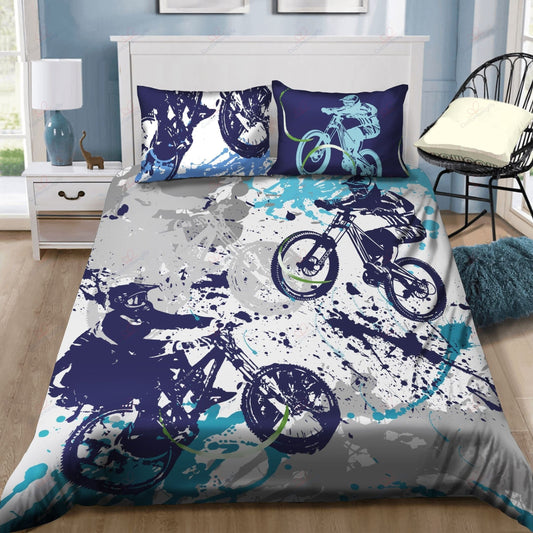 Bicycle Bedding Set Bike Racing Grunge Style Duvet Covers Blue Unique Gift