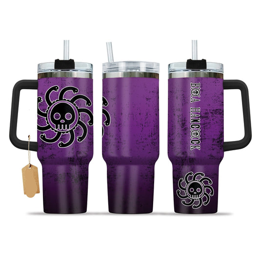 One Piece 40 Oz Tumbler Boa Hancock Jolly Roger Grunge Pattern Tumbler 40 Oz Black Purple