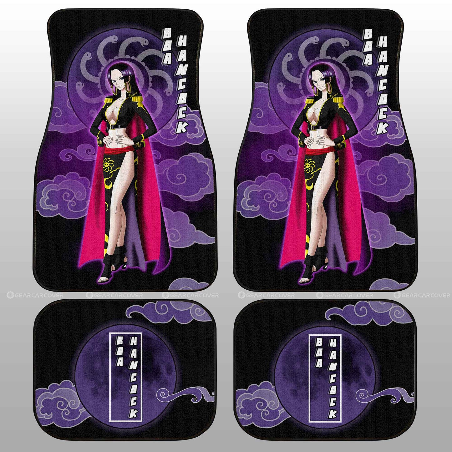 One Piece Car Mats Boa Hancock Graphic Moon Cloud Pattern Car Floor Mats Black Purple