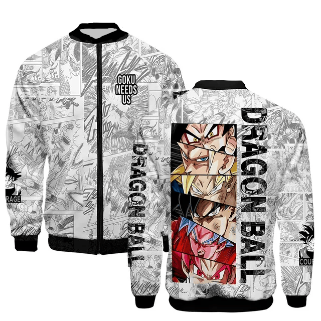 Dragon Ball Bomber Jacket Dragon Ball Goku Needs Us Bomber Black White Unisex