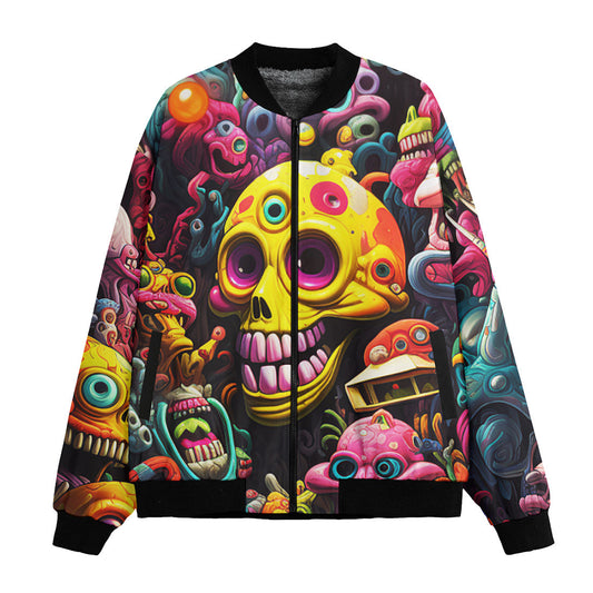 Skull Bomber Jacket Psychedelic Weird Skull And Monsters Bomber Colorful Unisex