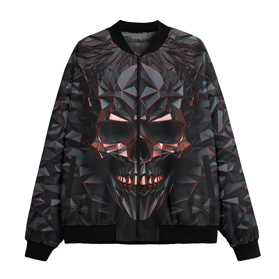 Skull Bomber Jacket Metal Skull Polygons Pattern Bomber Black Unisex