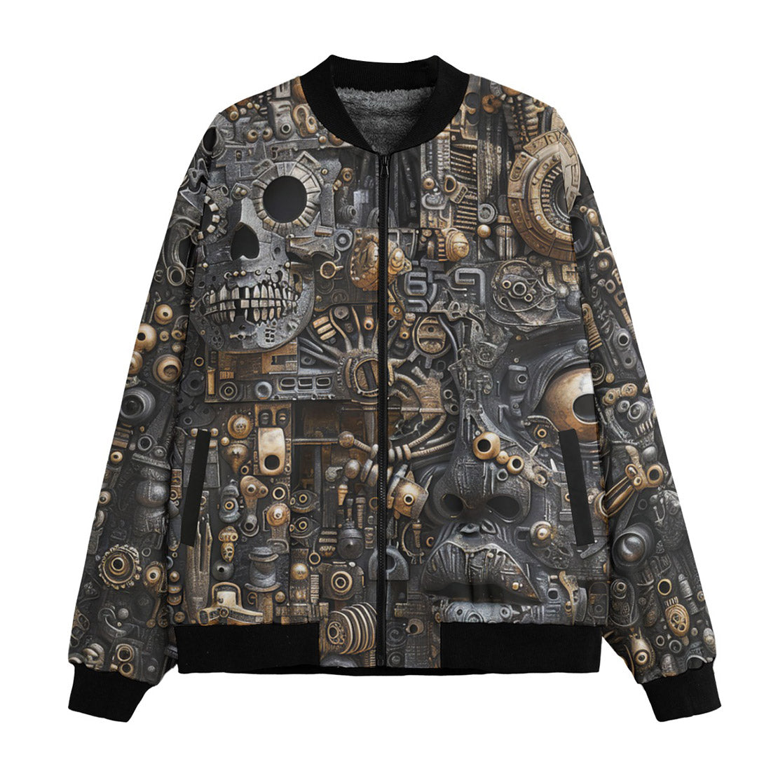 Skull Bomber Jacket Mechanical Skull Concept Pattern Bomber Gray Unisex