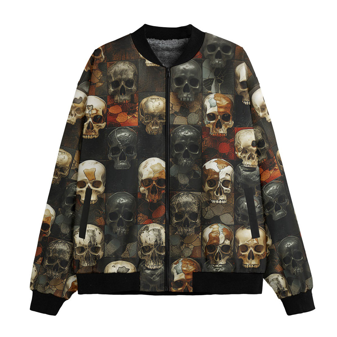 Skull Bomber Jacket All Skull Wall Art Graphic Bomber Black Brown Unisex