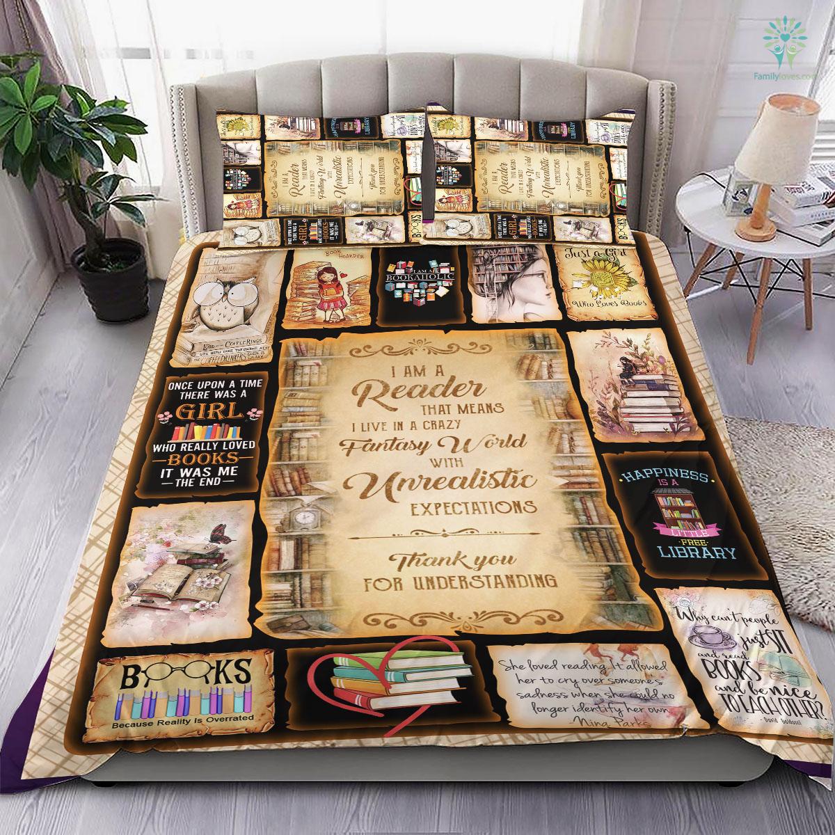 Book Bedding Set I Am A Reader Thank You For Understanding Duvet Covers Yellow Brown Unique Gift
