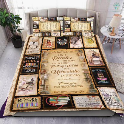 Book Bedding Set I Am A Reader Thank You For Understanding Duvet Covers Yellow Brown Unique Gift