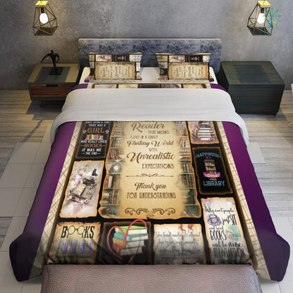 Book Bedding Set I Am A Reader Thank You For Understanding Duvet Covers Yellow Brown Unique Gift