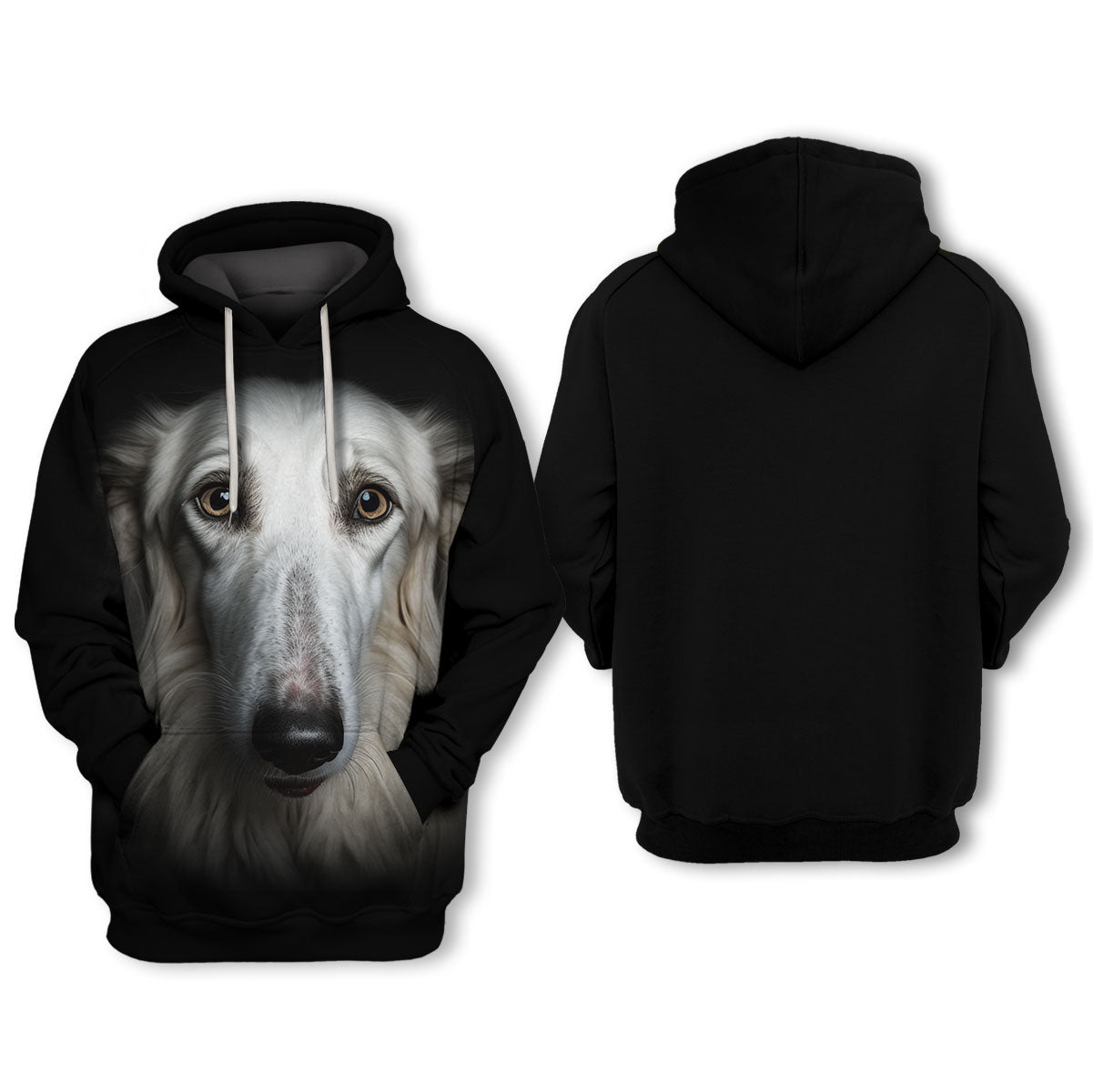 Dog Hoodie Borzoi Dog Face Graphic Hoodie Black Unisex