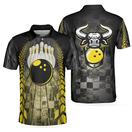 Bowling Polo Shirt Bowling Ball And Pins Bull Boys Polo Shirts Black Yellow