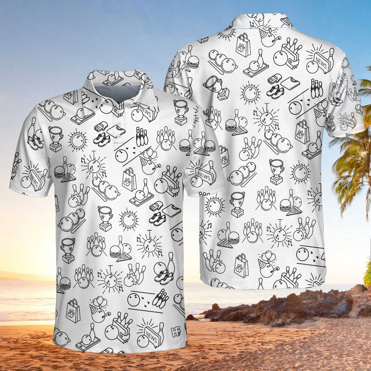 Bowling Polo Shirt Game Bowling Icon Pattern Boys Polo Shirts White