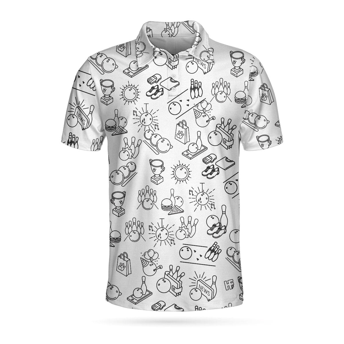 Bowling Polo Shirt Game Bowling Icon Pattern Boys Polo Shirts White