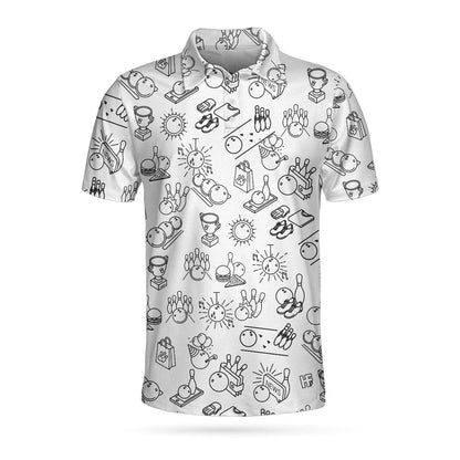 Bowling Polo Shirt Game Bowling Icon Pattern Boys Polo Shirts White