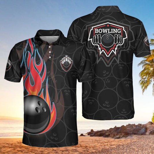 Bowling Polo Shirt Bowling In Fire And Flag Boys Polo Shirts Black