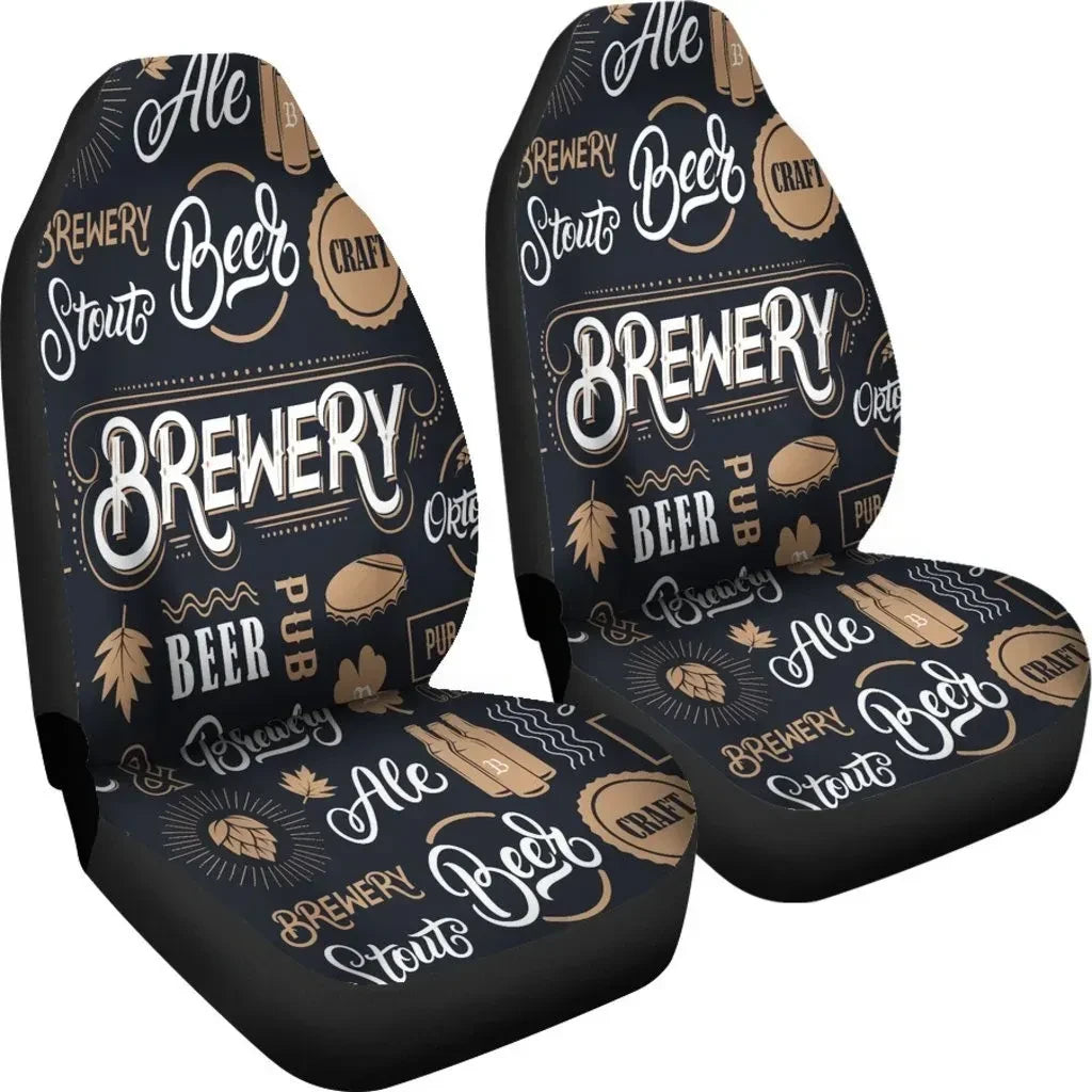 Beer Car Seat Covers Brewery Beer Pub Craft Pattern Seat Covers Black Brown
