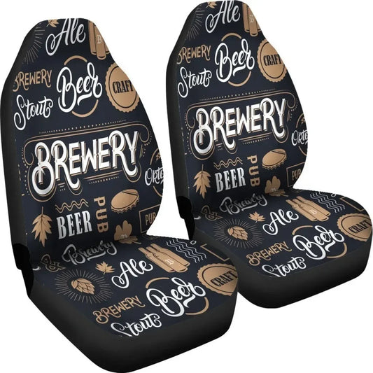 Beer Car Seat Covers Brewery Beer Pub Craft Pattern Seat Covers Black Brown