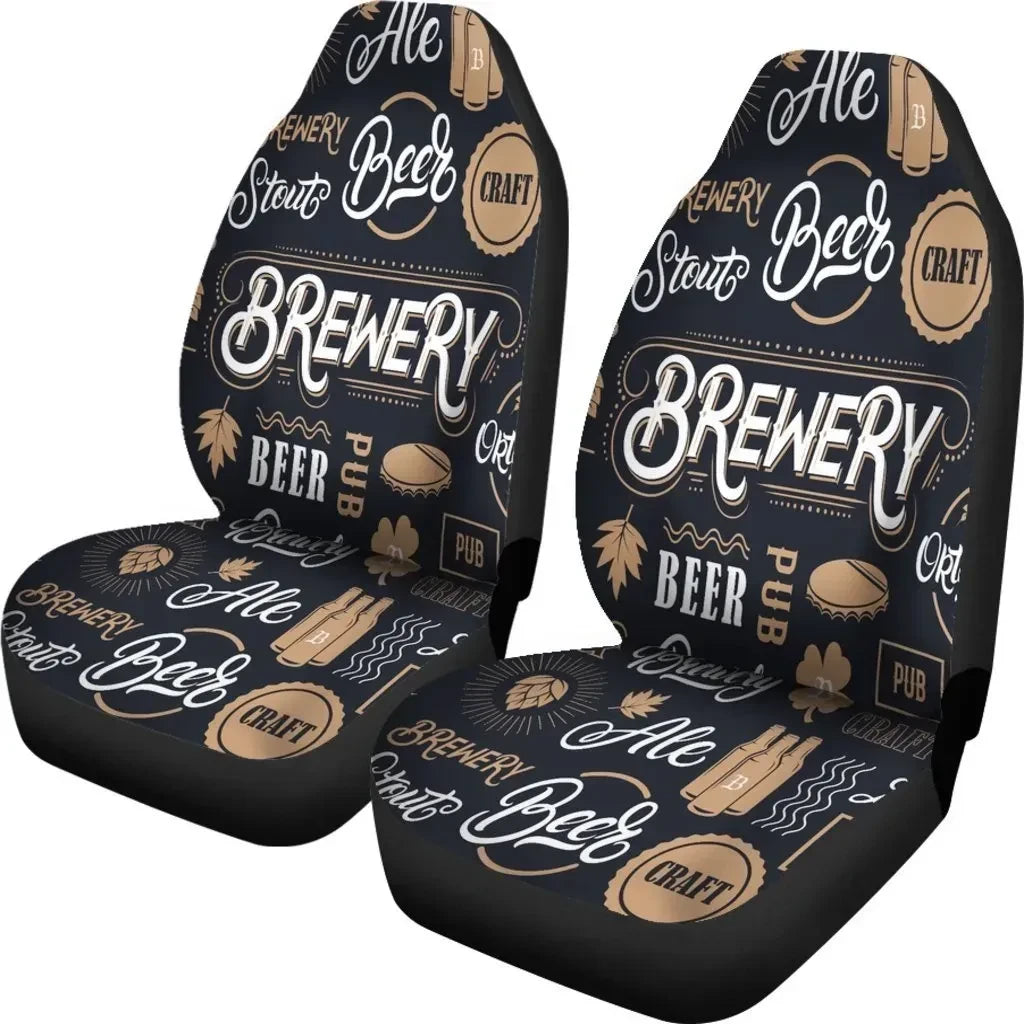 Beer Car Seat Covers Brewery Beer Pub Craft Pattern Seat Covers Black Brown