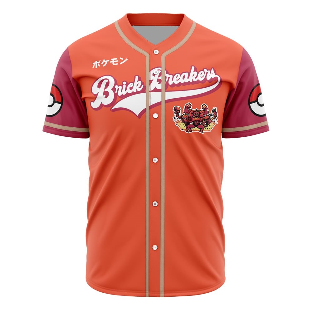 PKM Baseball Jersey PKM Fighting Type Brick Breakers Skill Jersey Shirt Red Orange Unisex