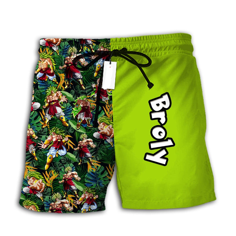 Dragon Ball Shorts Character Broly Tropical Pattern Beach Shorts Green