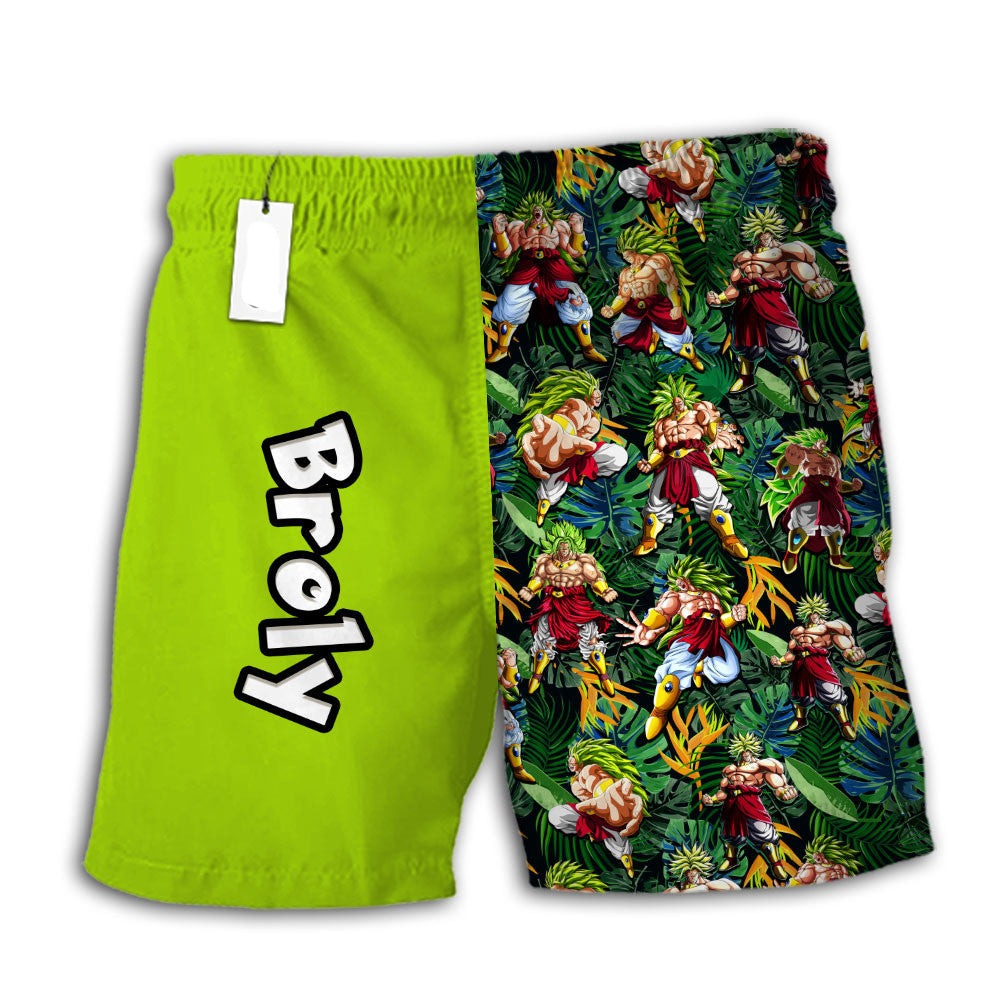 Dragon Ball Shorts Character Broly Tropical Pattern Beach Shorts Green