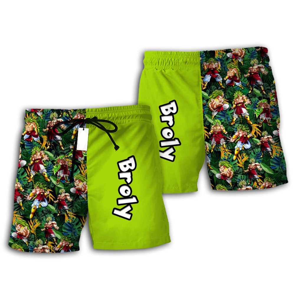 Dragon Ball Shorts Character Broly Tropical Pattern Beach Shorts Green