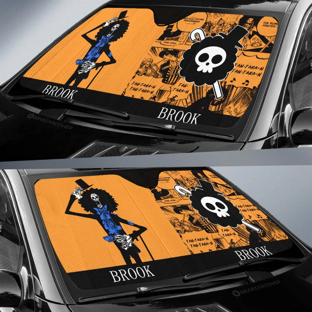 One Piece Car Sun Shade Brook Graphic Symbol Manga Pattern Winshield Sun Shade Orange