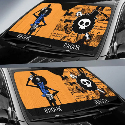 One Piece Car Sun Shade Brook Graphic Symbol Manga Pattern Winshield Sun Shade Orange