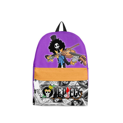 One Piece Backpack One Piece Brook Symbol Manga Pattern Backpacks Purple Orange