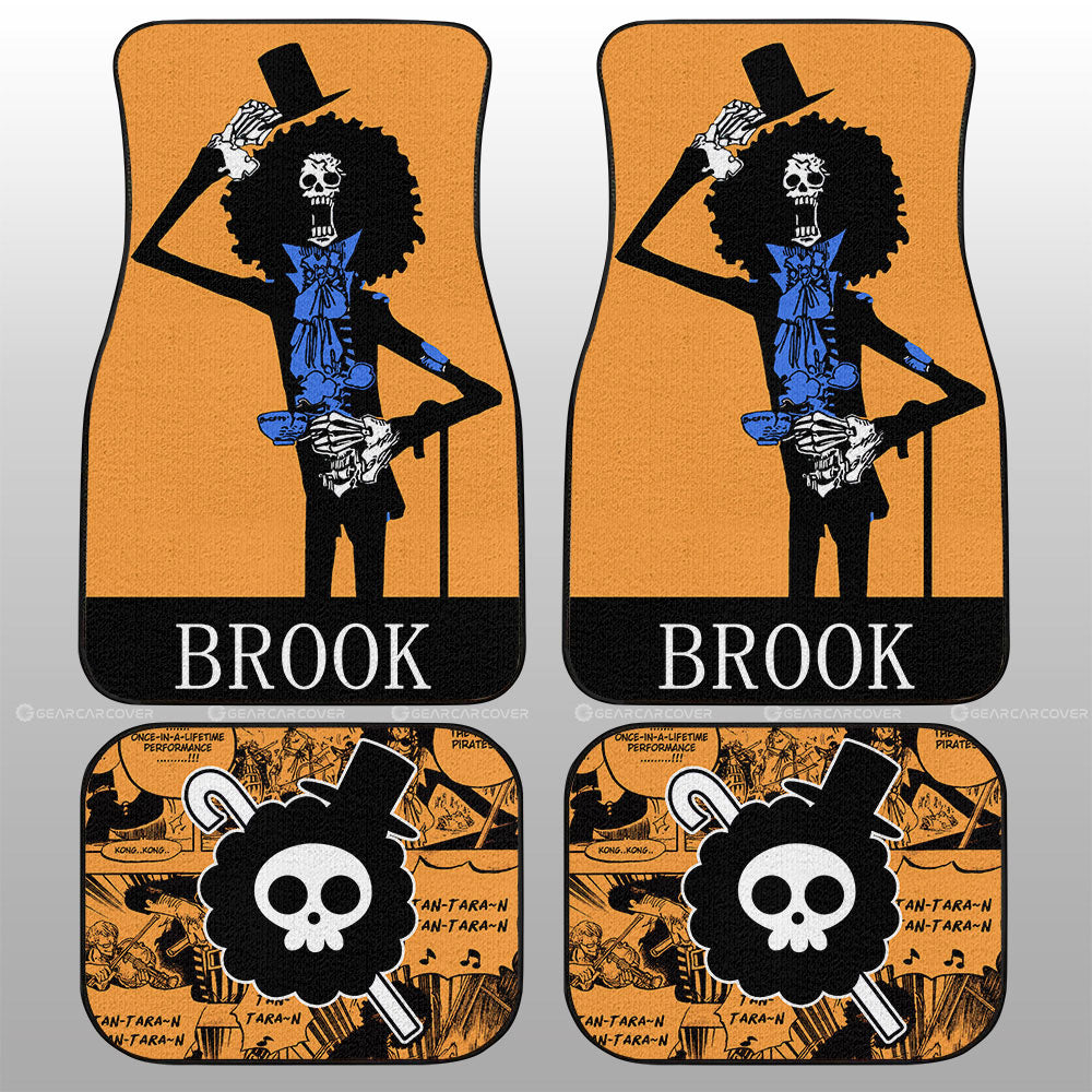 One Piece Car Mats One Piece Brook Graphic Manga Pattern Car Floor Mats Black Orange
